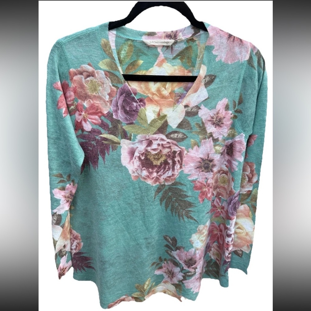 Soft Surroundings Tunic Women’s Extra Small Floral Long Sleeve Turquoise